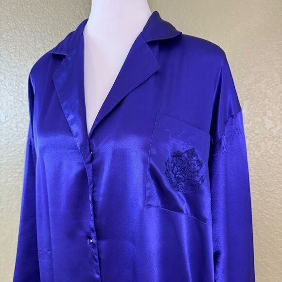 Vintage Gold Label Victoria Secret Button Down Pajama Shirt Dress Silky Size M - Picture 2 of 7